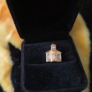 14kt Gold Church Charm with Opal Window Inlays